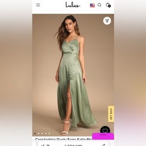 Lulus Constantine Dusty Sage Satin Maxi Dress L